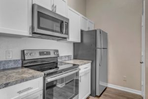 kitchen in the 1 bedroom apartment at cobblestone