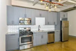 kitchen at canton mills lofts
